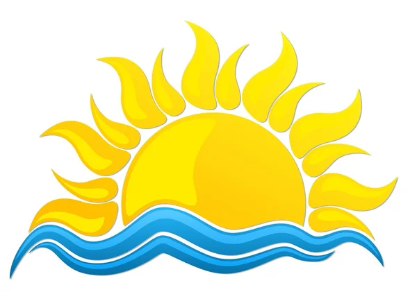 Słońce Logo z Błękitna fala. — Zdjęcie stockowe
