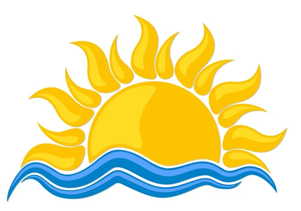 Sonne-Logo mit blauer Welle. — Stockvektor