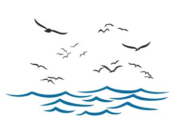 Sea with seagulls. clipart