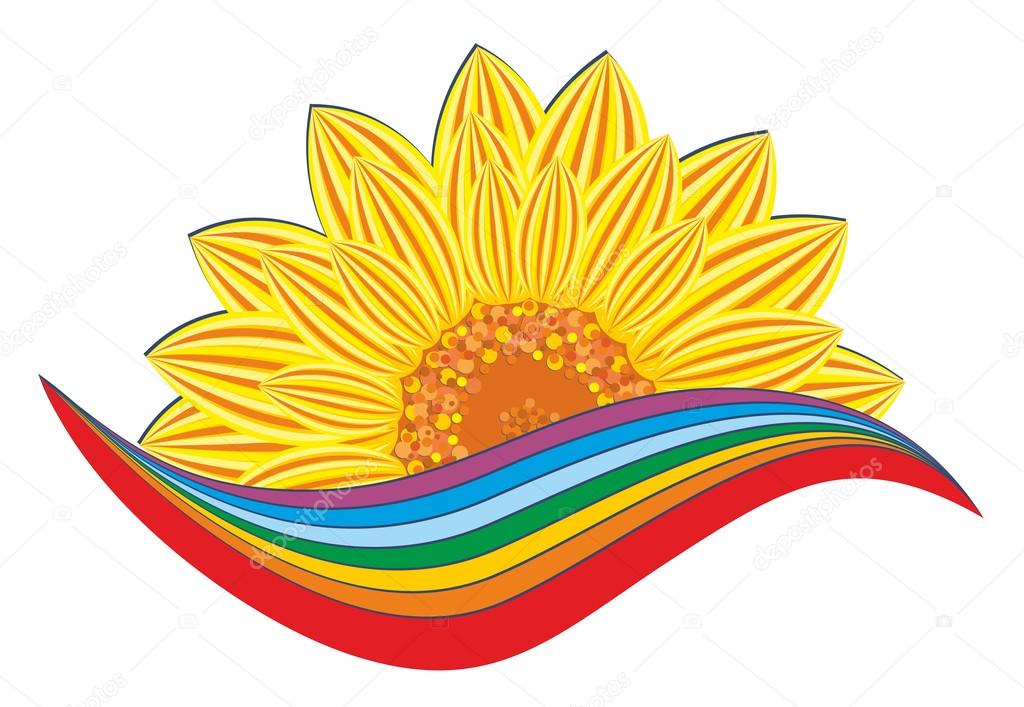 Logo of yellow sunflower and rainbow.