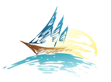 yelken gemi denizde Logo. 