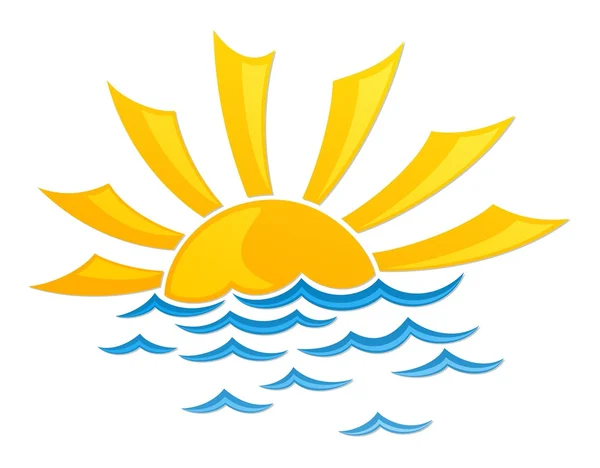 Słoneczny świt Logo na morzu. — Wektor stockowy