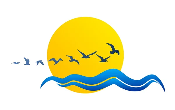 Sonne Logo mit Möwen. — Stockvektor