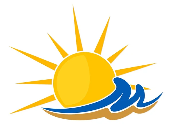 Sonne-Logo mit Welle und Sand. — Stockvektor