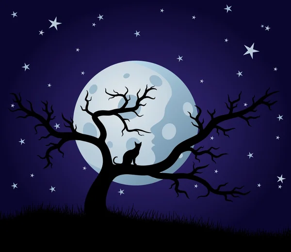 Night landscape with moon and tree. — Stock Vector