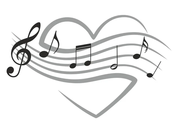 Corazón con notas musicales . — Vector de stock