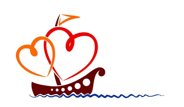 Het Yacht Symbool Met Rode Harten Blauwe Zee — Stockvector