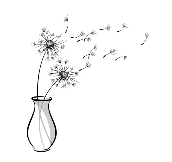 Bouquet Pissenlit Vase Avec Des Graines Volantes — Image vectorielle