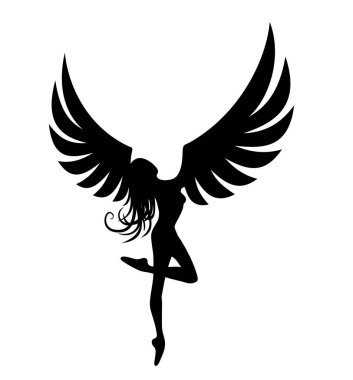 Kanatlı dansçı kızın silueti.