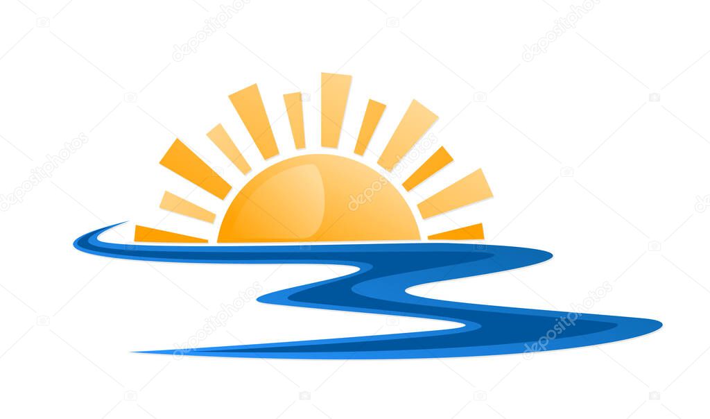 Sun and Blue river Symbol. 