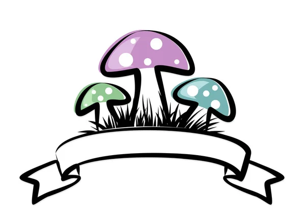 Símbolo Cogumelos Cores Com Grama —  Vetores de Stock