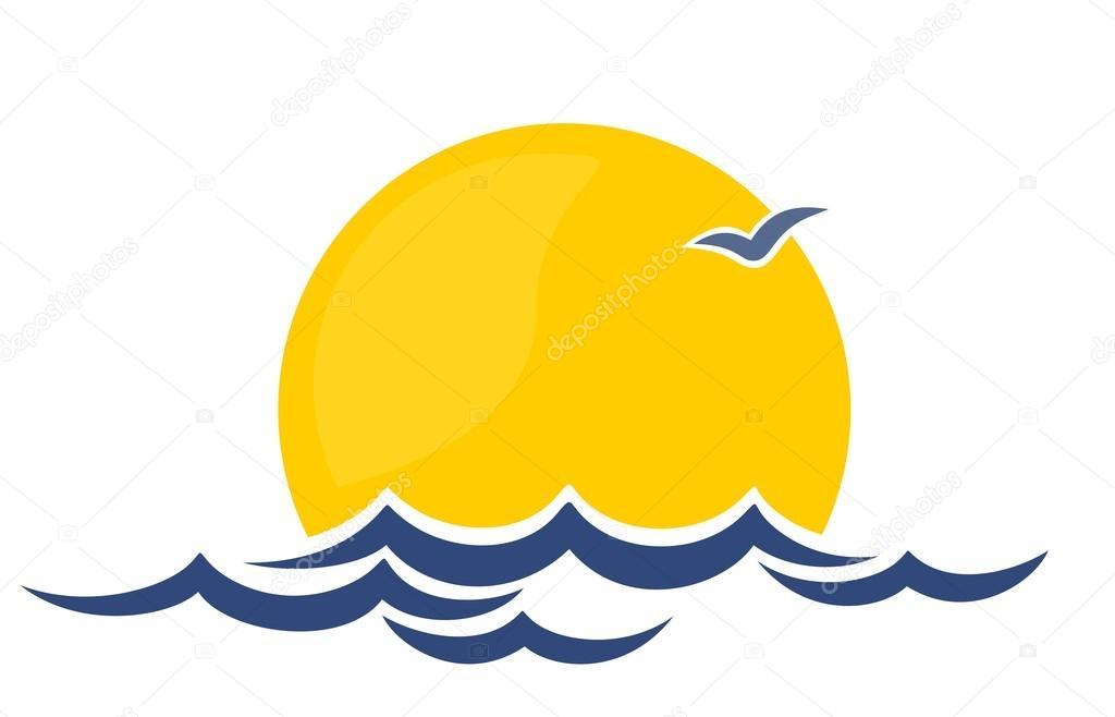 A sun dawn logo with the ocean.