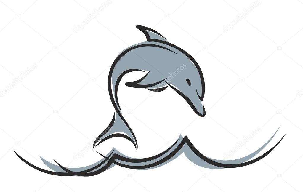 A dolphin logo in a jump.
