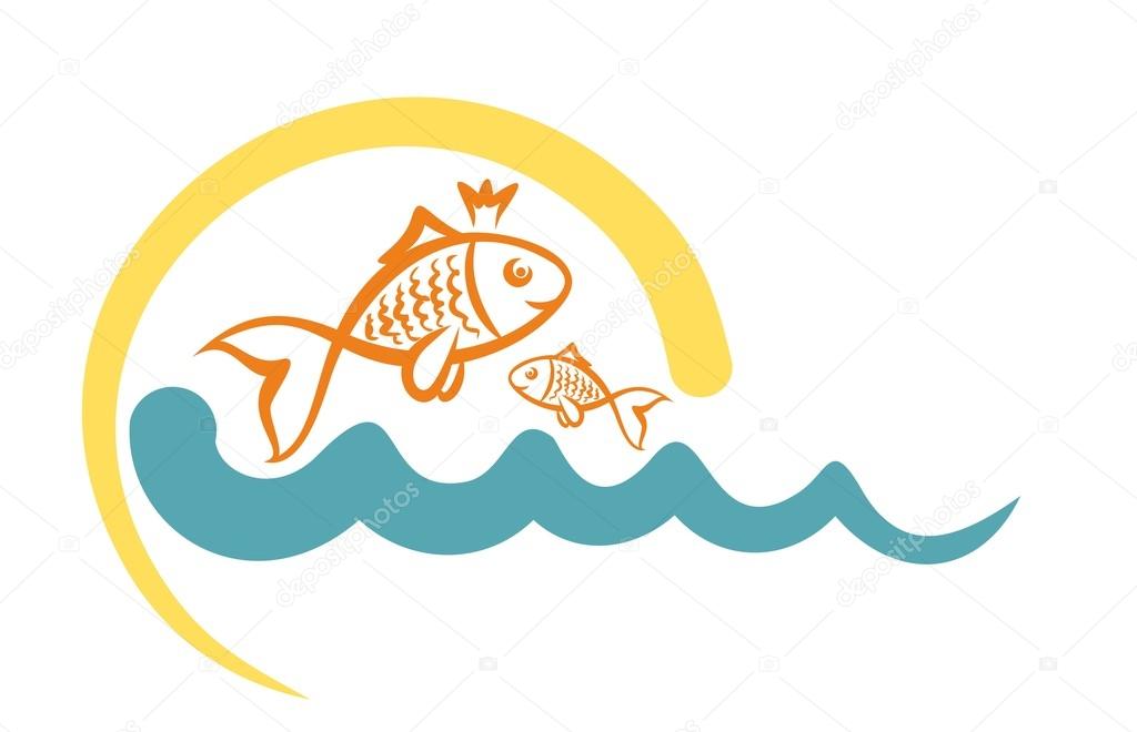 A logo a goldfish in the sea.
