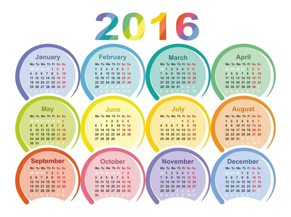 Kalendarz 2016 roku. — Wektor stockowy