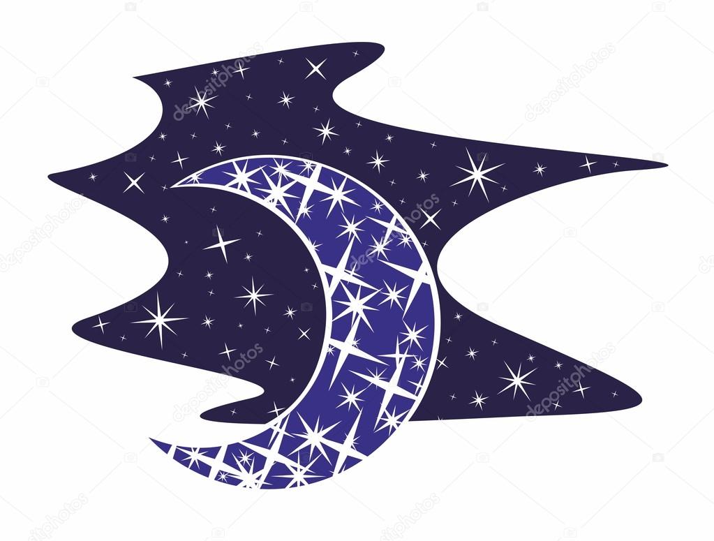 The night sky with stars and the moon.