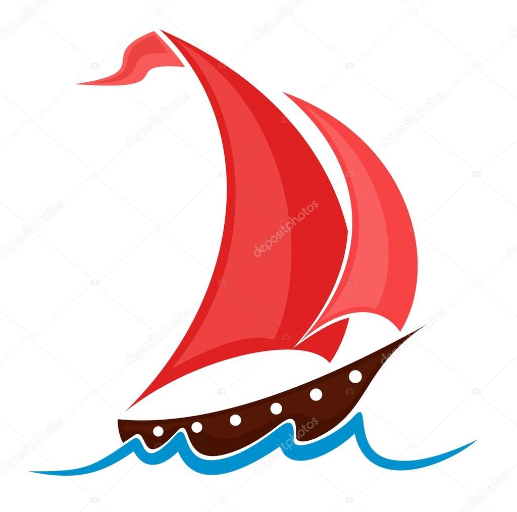 Boat with red sails.
