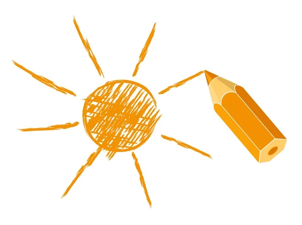 Sun Drawing pencil. — Stock Vector
