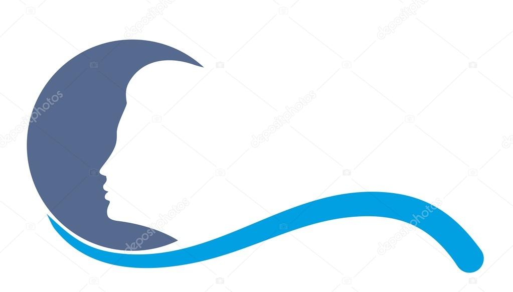 A logo of the blue moon with the girl's portrait.