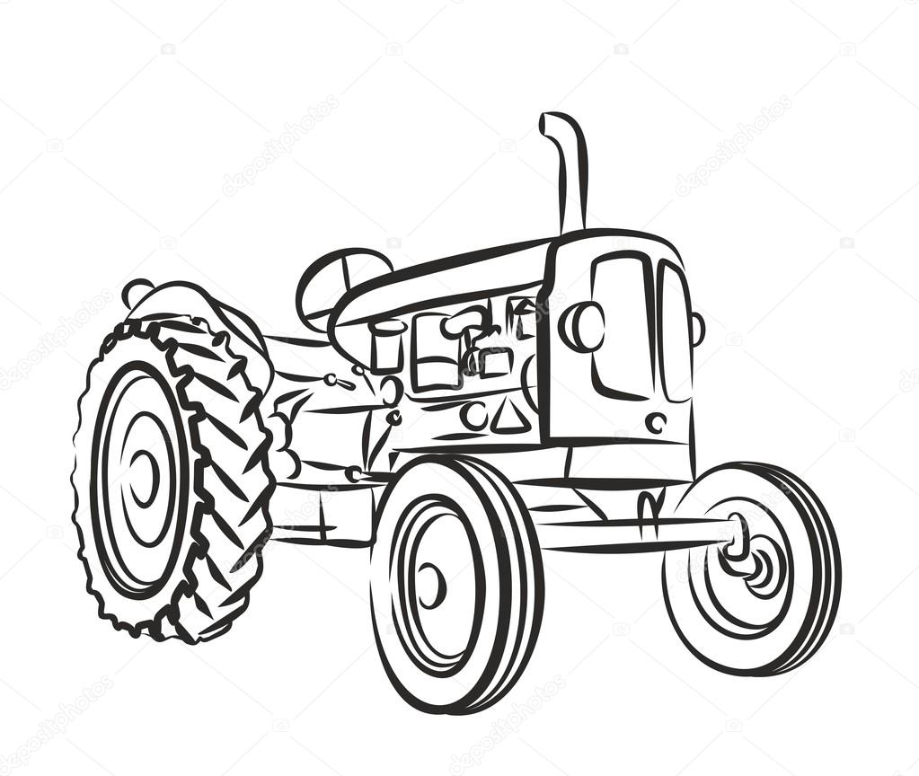 Sketch of an old farmer tractor.