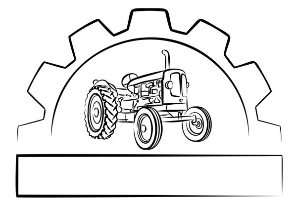 Logo del tractor con una rueda de engranaje . — Vector de stock