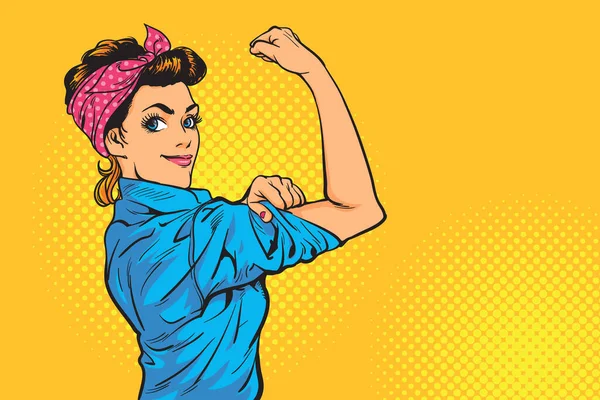 Poster yapabiliriz. Pop art seksi güçlü kız. Klasik Amerikan kadın gücü sembolü.