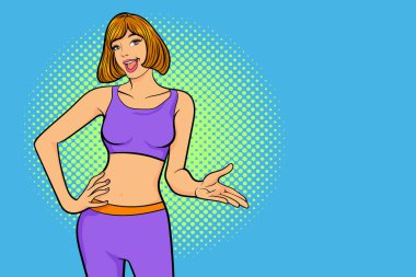 Spor Giyim Pop Art Comic Retro Style 'da spor fitness Kadını