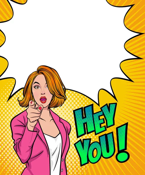 商界女性杂志 Hey You Copy Space Pop Art Comic Retro Style — 图库矢量图片