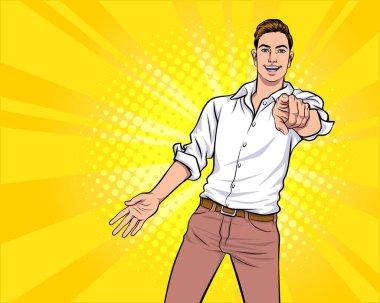 Akıllı adam sana işaret ediyor Retro Vintage Pop Art Comic Style