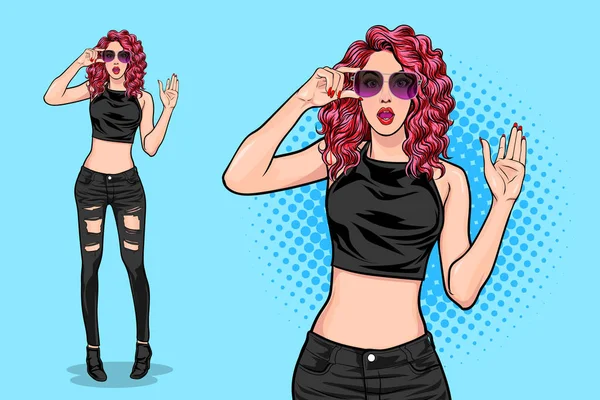 Femme Debout Confiance Dans Style Rétro Pop Art Rétro — Image vectorielle