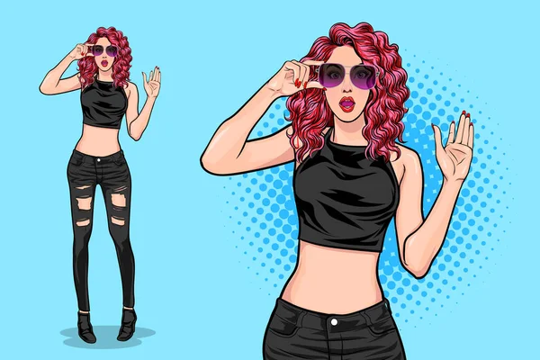 Žena Stojící Sebevědomí Retro Pop Art Comic Stylu — Stockový vektor