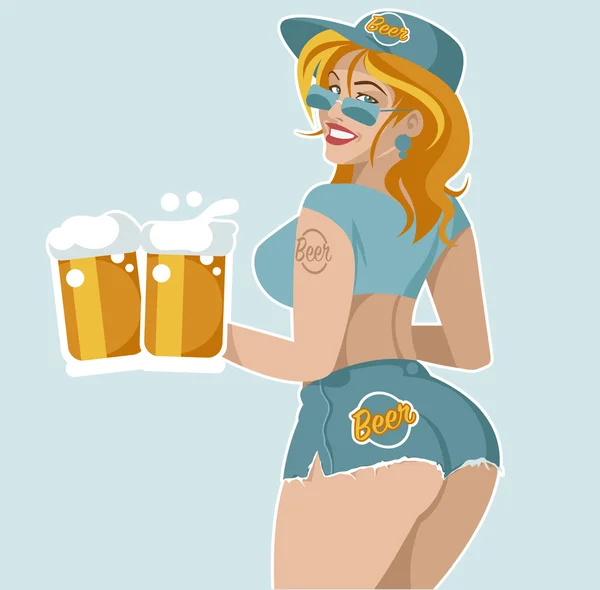 Beer sexy waitress — Stock Vector