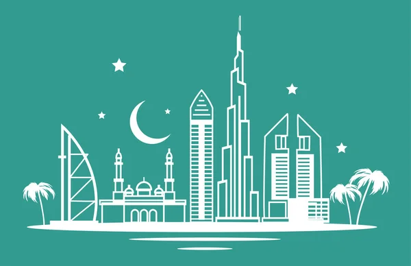 Panoramę Dubaju noc — Wektor stockowy