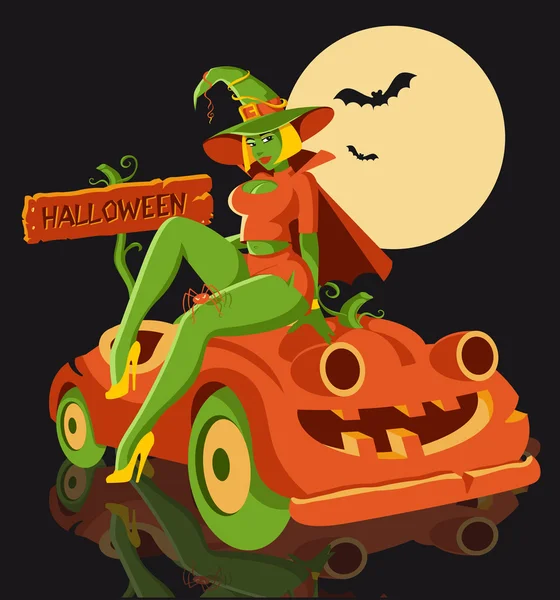 Bruxa de Halloween carro —  Vetores de Stock