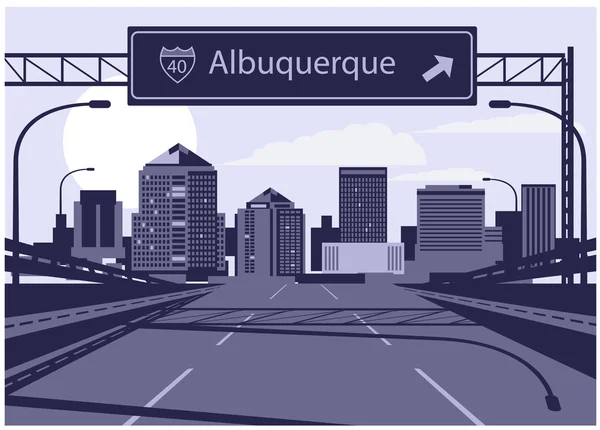 Albuquerque skyline avec panneau d'autoroute — Image vectorielle