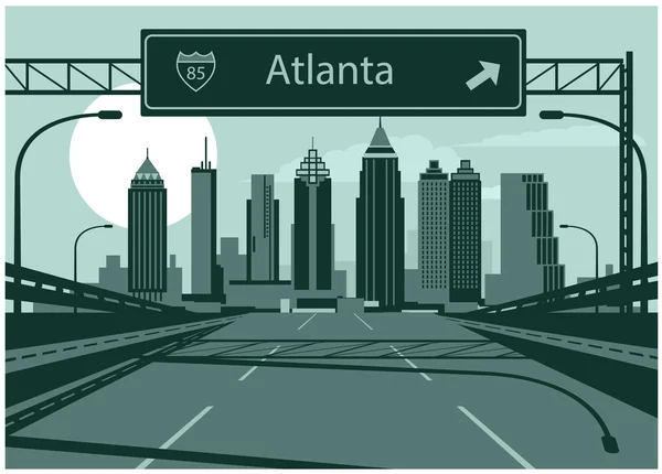 Skyline de Atlanta con señal de autopista — Vector de stock