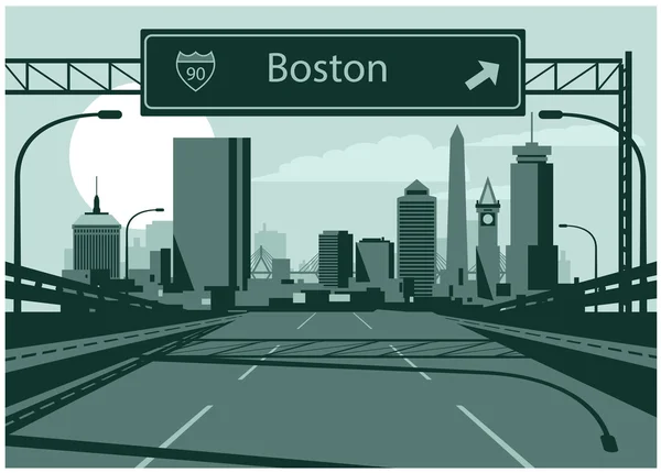 Boston skyline med freeway skylt — Stock vektor