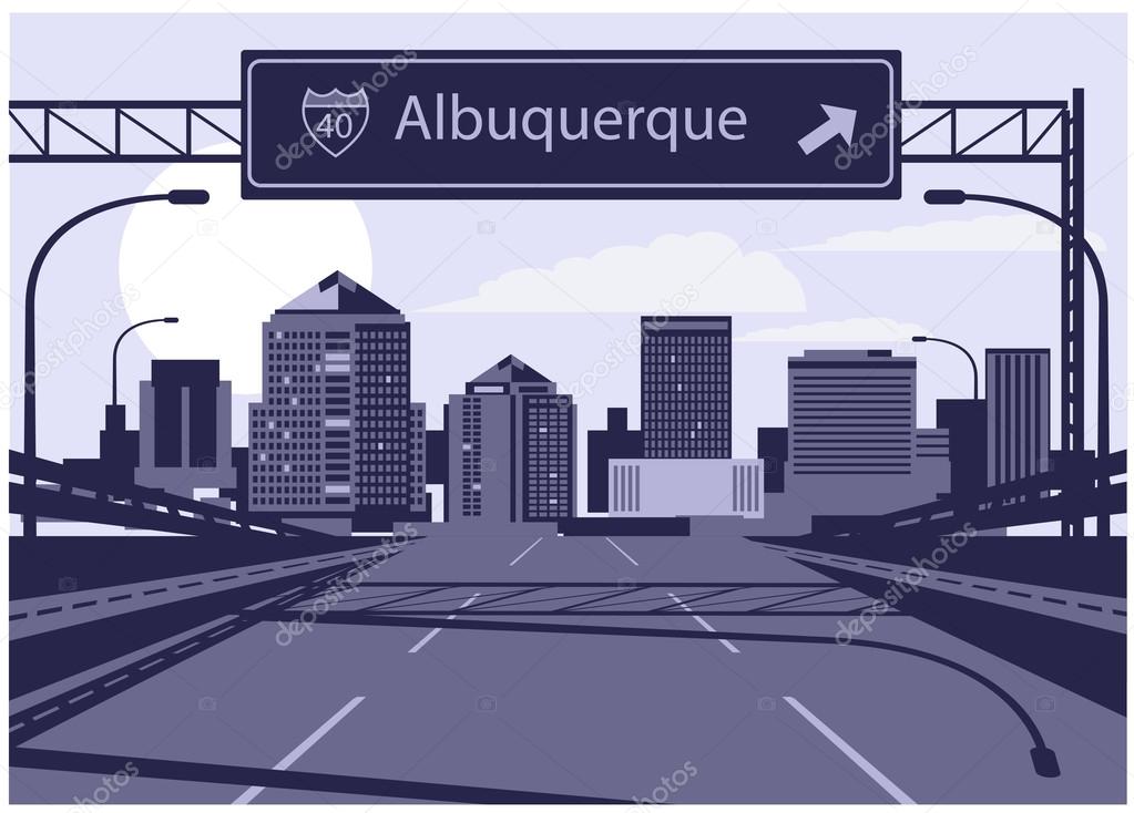 Albuquerque skyline with freeway sign