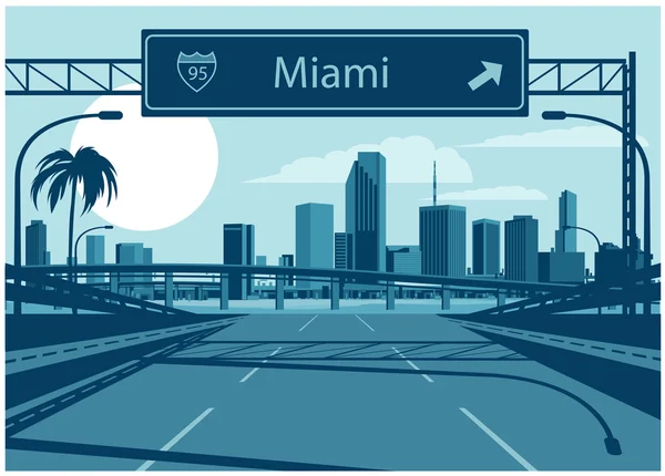 迈阿密天际线与高速公路标志 — 图库矢量图片