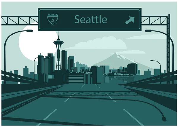 Seattler Skyline mit Autobahnschild — Stockvektor
