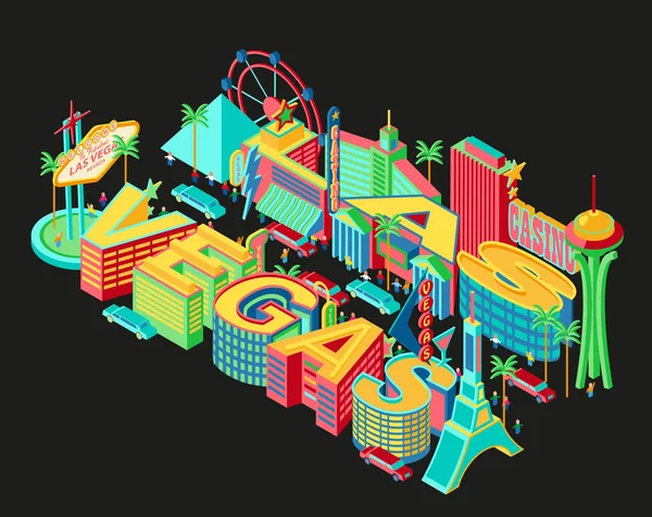 Las Vegas Strip Silhouette Isométrique — Image vectorielle