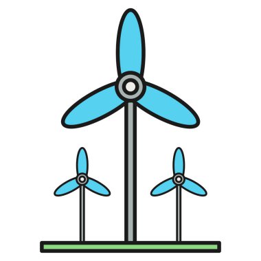 Ekolojik ikon. Üç yel değirmeni. Beyaz arka planda izole edilmiş. Vektör illüstrasyonu.