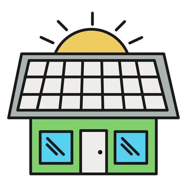 Icono Ecológico Casa Con Panel Solar Aislado Sobre Fondo Blanco — Archivo Imágenes Vectoriales