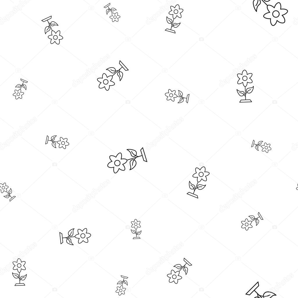 Seamless pattern of ecological icons. Growing flower. Isolated on white background. Vector illustration.