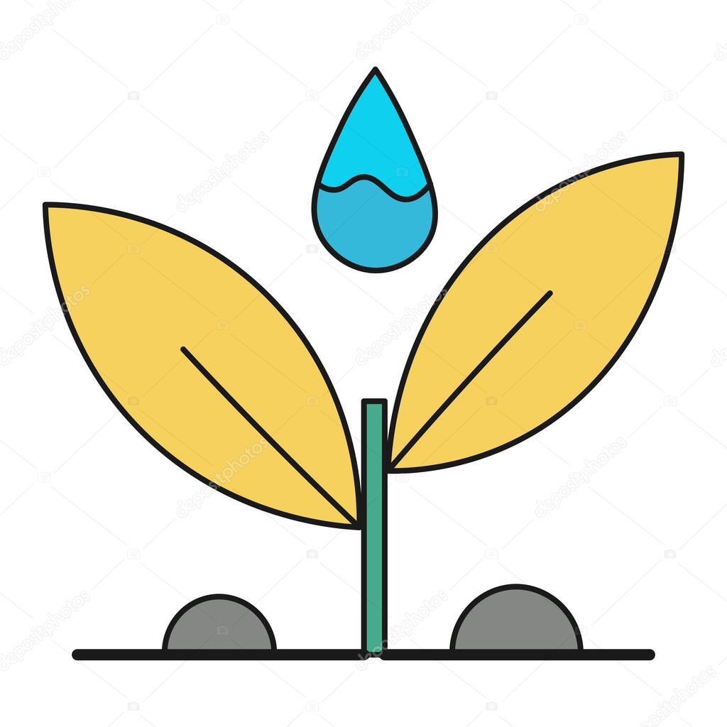 Watering small plant sprout. Ecological icons with plants. Isolated on white background. Vector illustration. Color image.