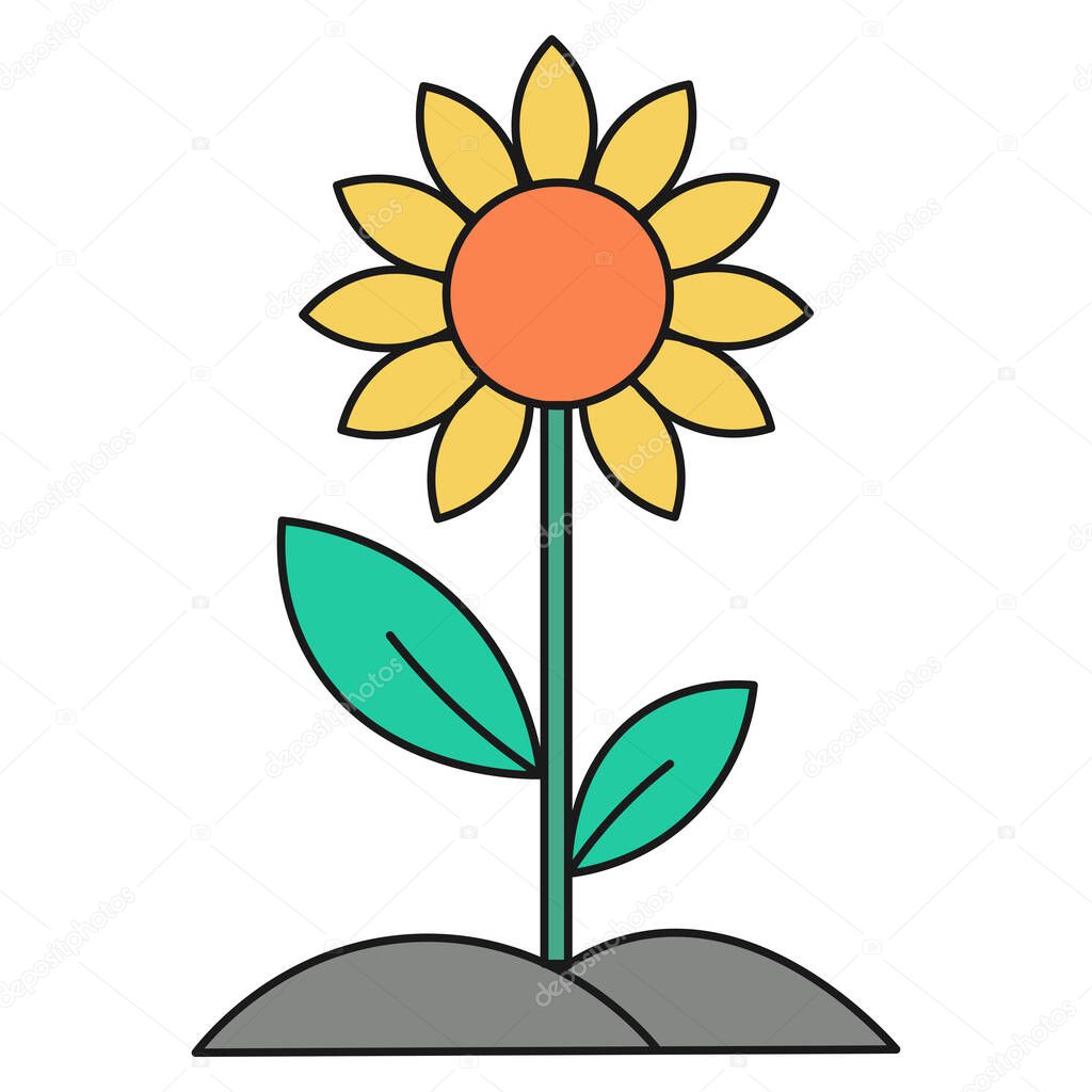 Houseplant sunflower sprout. Ecological icons with plants. Isolated on white background. Vector illustration. Color image.
