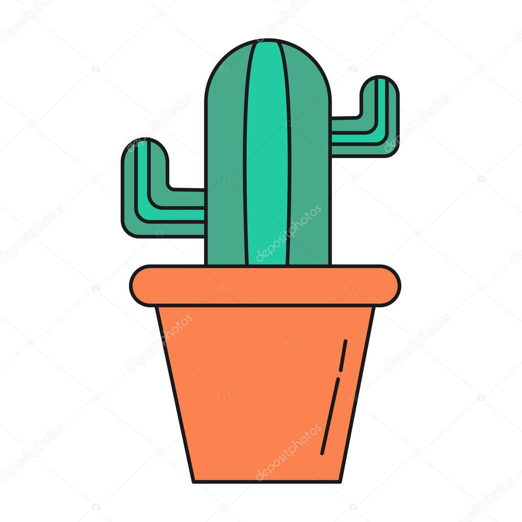 Potted cactus. Ecological icons with plants. Isolated on white background. Vector illustration. Color image.