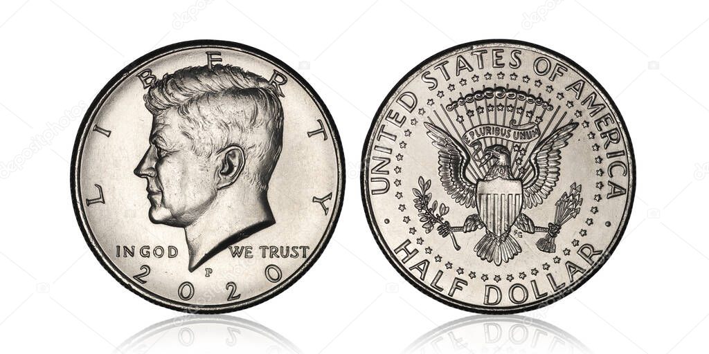 Half dollar obverse and reverse with 2020 on a white background