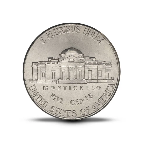 Ηπα Λεπτά 2019 Jefferson Nickel Λευκό Φόντο — Φωτογραφία Αρχείου