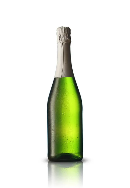 Full Champagne Flaska Vit Bakgrund — Stockfoto